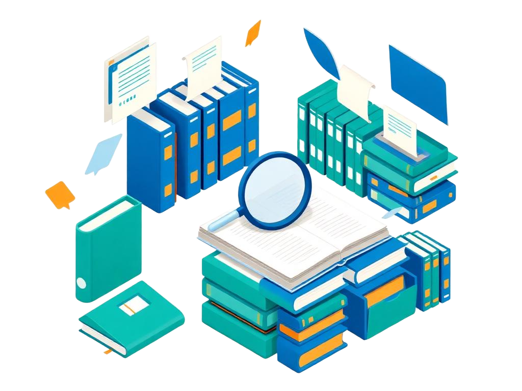 Illustration of a searchable knowledge library