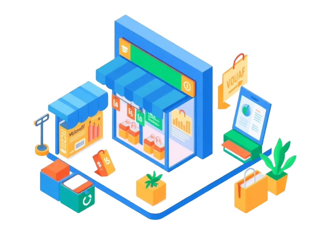 Illustration of a digital banking marketplace